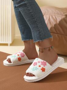 Mules ouvertes aux orteils brodées de nuages pour femmes, sandales douillettes respirantes et antidérapantes pour intérieur/extérieur, convient pour le printemps, l'automne et l'été