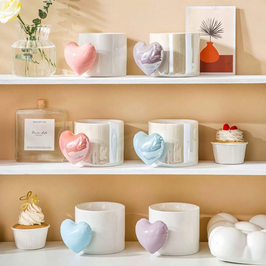 Cute Heart Shape Ceramic Mug, High Aesthetic Value Gifts, Household Couple Mugs, Coffee Cups, Milk Cups, Large Capacity 330ml
