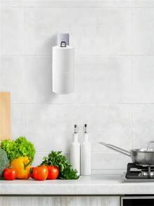 1pc Self-Adhesive Toilet Paper Holder, Black Iron Bathroom Tissue Roll Dispenser With Towel Bar, No-Drill Wall Mount For Kitchen And Bathroom Organization And Storage