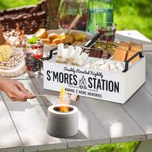 Somre's Station, Farmhouse S'mores Bar Holder With Handles - S'mores Caddy And Accessories Organizer For S'mores Supplies And Kit - Serving Tray For S'mores Maker - White - View 4