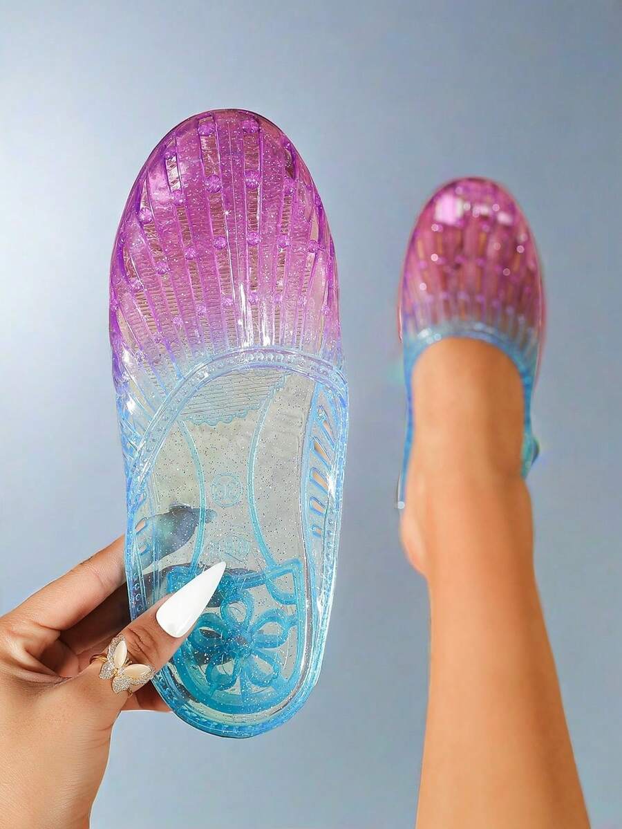 Sandalias de mujer - Nuevos zapatos de dama, suela de gelatina transparente, sandalias suaves y transpirables de secado rápido, chanclas antibacterianas y desodorizantes, sandalias elegantes de dama, chanclas ligeras y antideslizantes para interiores, chanclas de plástico con orificio de drenaje para baño exterior, sandalias de playa y vacaciones de verano con diseño de slip-on, medias sandalias de cristal para mujeres, sandalias planas de mujer, chanclas de mujer, sandalias de mujer, zapatos de playa, sandalias de verano