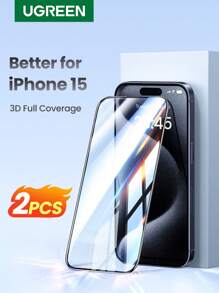 UGREEN UGREEN 2 Stücke 3D Vollabdeckungs HD Bildschirmschutz mit Folie kompatibel für 15 Serie, Geschenk für Geburtstag, Familie, Freunde, gehärtetes Glas, Handy Bildschirmschutz, Handy Zubehör