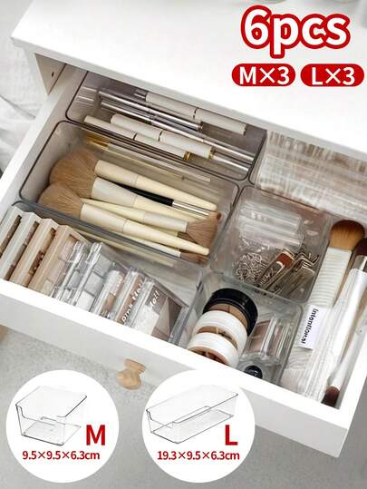 1 Set Transparent Compartment Cosmetic Storage Box With Built-In Visible Stationery Drawer, Desktop Organizer, Household & Bathroom Items