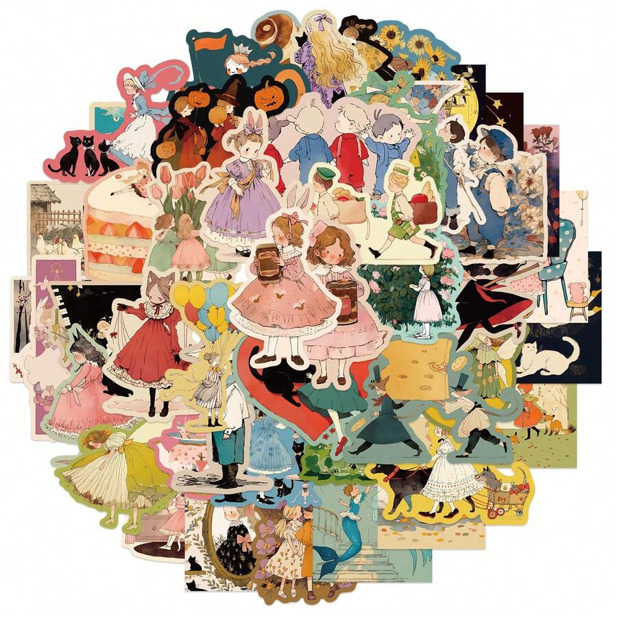 50 件童话贴纸乙烯基美学贴纸剪贴簿、日记、保险杠、滑板、水瓶、卡通、安全帽、汽车贴纸和贴花 - 彩色 - 查看 1