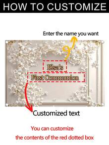 1pc Customizable Name Blessing First Communion Background With Elegant Floral Frame, White Flowers And Gold Letters - Durable Polyester Religious Celebration Decorations For Baptisms, Birthdays, Tailgate Parties - No Need For Power Photography Backdrops, Party Decorations | Delicate Decorations | Orange And Gold Gradient Font Accents, Three Sizes Available - Multicolor - View 3