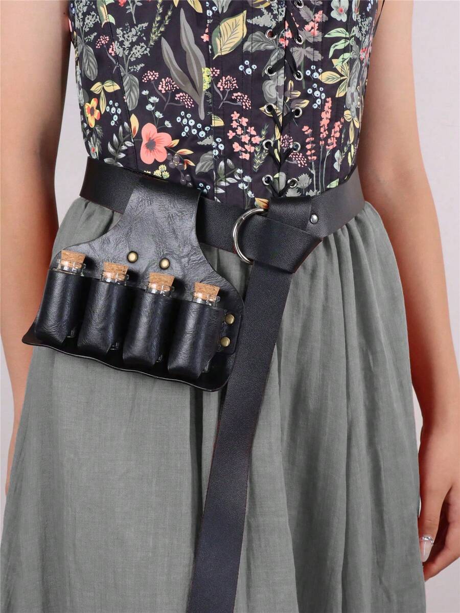 2pcs Medieval Belt Renaissance Alchemist Magic Potion Faux Leather Renaissance Faire Larp Cosplay Props - A - View 1