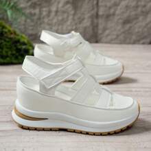 1 Pair Women'S Casual Fashion Platform Sandals, Hook And Loop Closure, Soft Sole Anti-Slip, Hidden Wedge Heels