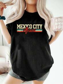 Mexico City Mexico Travel Souvenir Retro Vintage Gift T-Shirt Women's Casual Short Sleeve Crew Neck T-Shirts - Perfect For Holiday Season And Outdoor Activities - Black - View 1