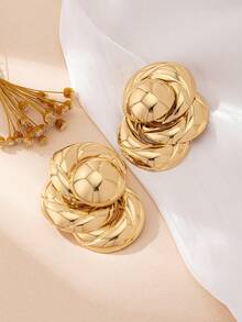 1 paire de boucles d'oreilles pendantes géométriques en métal doré exagéré de haute qualité, convenant pour le port quotidien des femmes - Or jaune - Voir 3