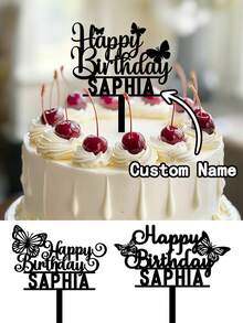 1 件可爱的可定制蛋糕装饰，带有蝴蝶图案，生日派对蛋糕装饰非常适合生日派对装饰，是送给家人和朋友、圣诞节、女孩生日装饰的完美纪念品，多种款式可供选择