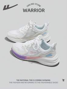 WARRIOR 1 双女式运动风格网眼透气前系带轻便软底户外运动跑步鞋，白色 - 紫藍 - 查看 4