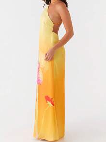Vestido de verano estampado tipo chaleco para mujer - sin espalda, entallado - adecuado y a la moda, ideal para fiestas, playas, uso diario y vacaciones - Cúrcuma - Ver 3
