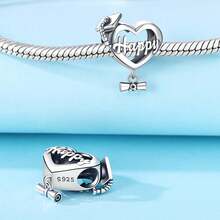PANPOKI 1pc S925 Sterling Silver Bead Happy Graduation Love Beads Pendant Women's Bracelet Necklace Accessories For Bracelet Necklace DIY Jewelry Fit Girls Classmates Graduation Gift Women Gifts - Silver - View 3
