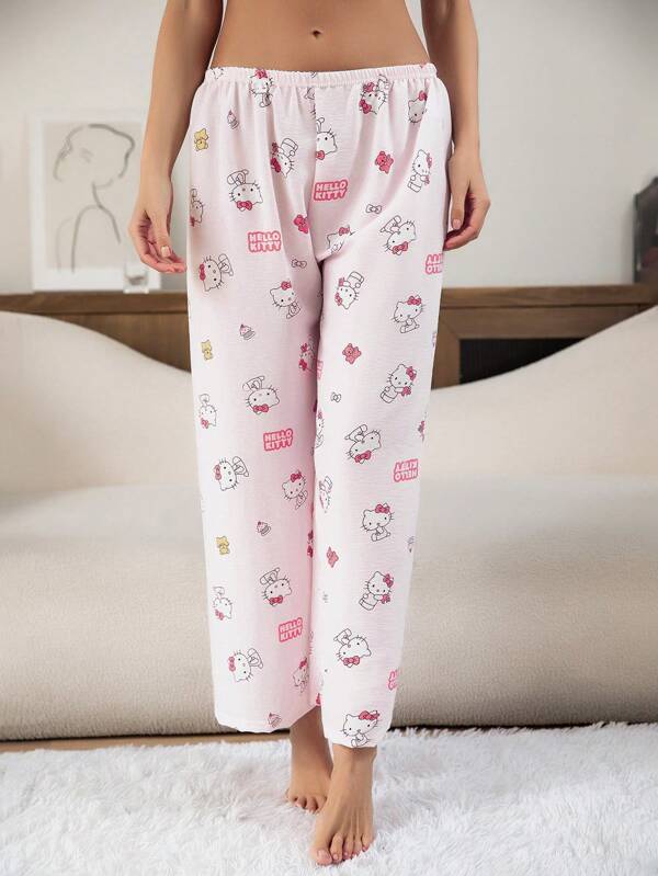 1 Stück Sanrio Charakter Serie hochwertige Milchseide Hello Kitty Outerwear Pyjamahose, geeignet für Frühling und Herbst, mit einem süßen und niedlichen Design, das Lässig- und Hausmode-Funktionalität kombiniert.