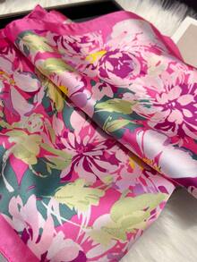 1pc Elegant Floral Print 70cm Satin-Like Square Scarf, Versatile Fashion Women Bandana, Decorative Neck Tie, Headband, Suitable For Daily Wear For Dress - Pink - View 3