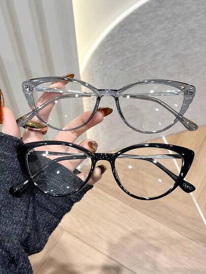 2pcs Cat Eye Plastic Full Frame Modern Minimalist Style Transparent Eyeglasses For Women, Suitable For Daily Wear, Holiday Gifts, Fits All Face Shapes, Outdoor Matching, Dating Outfits, Fashion Accessory