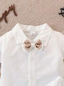 1set Baby Boy White Short Sleeve Shirt + Bib Pants Baptism Suit, Gentlemen Outfit
