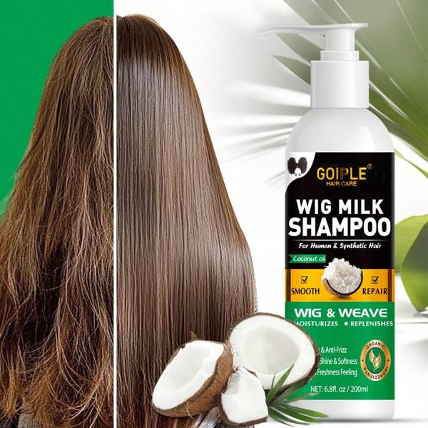 Shampoing 2-en-1 pour perruques synthétiques et perruques de cheveux naturels, nettoyage en profondeur, le shampoing hydrate et régénère la perruque, améliore l'éclat et la douceur, anti-frisottis et démêlage facile, prolonge la durée de vie de votre perruque, lisse, démêle et nourrit les postiches