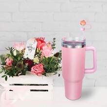 6pcs 10mm/0.4 Inch Silicone Cherry Blossom Reusable Straw Caps, Dustproof Straw Lids For 0.4 Inch Diameter Straws, Decorative Beverage Accessories - Pink - View 4