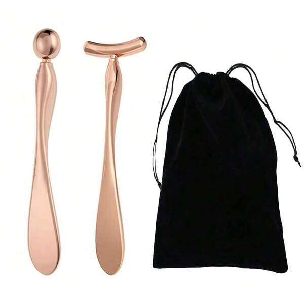 2 piezas Aplicador de crema de ojos de metal, rodillo de masaje facial, herramienta de masaje de ojos para mujeres, reduce la hinchazón y las arrugas, incluye estuche de almacenamiento, regalo para ella