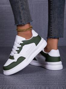 scarpi sportivi casual da donna adatte per tutte le stagioni, di colore rosso, giallo e verde, antiscivolo, leggere, con suola platform, con punta tonda e lacci