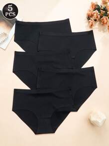 5 Pcs Women's Seamless Ice Silk Triangle Panties, Solid Color Soft Skin-Friendly Bikini, Comfortable Stretchy Briefs, Intimates Underwear & Lingerie Daily Wear