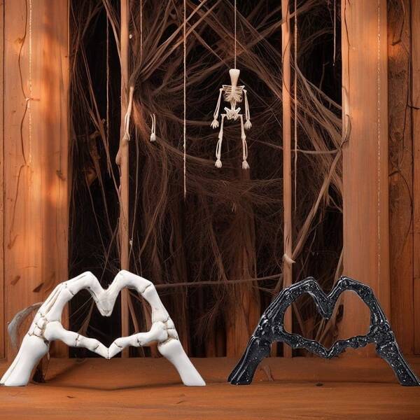 1pc White, Black Skull Than Heart Hands, Love Decorations Heart-Shaped Tabletop Decor, Battery-Free, Festive, Non-Feathered Indoor/Outdoor Haunted House Decor, Perfect For Birthday Parties, Halloween Celebrations, And Ghost-Themed Events