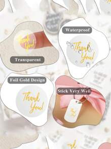500Pcs/Roll Round Transparent Gold Thank You Stickers Cute Sealing Label Sticker For Envelope Gift Decor Stationery Stickers, Back To School Valentine's Day Mother's Day Graduation