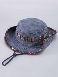 Boho Unisex Sombrero de sol de ocio al aire libre estilo vaquero Anti-UV para pesca para hombres con ala ancha (posición del botón y patrón de tela aleatorio) - A - Ver 11