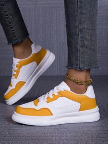 Sneaker casual da donna per tutte le stagioni, colori rosso, giallo e verde, antiscivolo, leggere, con platform, punta tonda, stringate