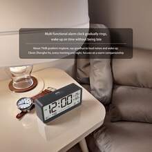 Simple Design Digital Alarm Clock With Night Light, Temperature & Humidity Display, For Office & Bedroom, Requires 2 AA Batteries (Not Included), ABS Material - Black - View 3