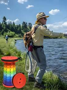 1pc Fashionable Outdoor Rainbow Foldable Stool, Plastic Folding Chair, Travel Queue Chair, Fishing Stool, Adjustable Telescoping Seat