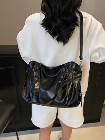 1pc Vintage Large Capacity Handbag, Retro PU One Shoulder Messenger Bag, Women Casual Handbag & Wallet Set, New Arrival Tote Bags For Woman