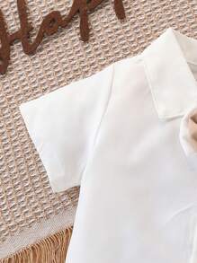 1set Baby Boy White Short Sleeve Shirt + Bib Pants Baptism Suit, Gentlemen Outfit