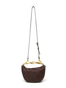 Summer Rattan Half-Moon Beach Straw Shoulder Bags Women's Straw Bucket Bag Purse Woven Straw Handbags Casual Tote Crossbody Bag
