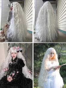 40 Inch Mermaid Wigs White Long Wavy Synthetic Wig With Bangs Super Long Wavy Black Wigs Light Pink Wigs Light Green Wigs Natural Hair Replacement Colorful Long Curly Wigs For Women Wear And Go Glueless Wigs For Costume Party Cosplay Wigs For Girls - Nhiều màu - Xem 2