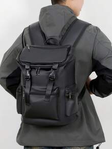 1pc Men's Fashion Backpack, Casual Waterproof Large Capacity Backpack, Korean Style Durable Travel Laptop Bag Suitable For Commuting, Black PVC Floral Pattern, Gift For Men - Multicolor - View 3