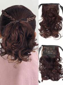 Kids Brown/ Black Heat Resistant Synthetic Hair Extensions Pony Tail Hair Extensions Drawstring Ponytail Hair Extensions 2pcs - Natural Black - View 12