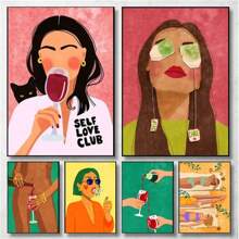 1 Pc Optional Frame Posters Wall Arts Vintage Colorful Funny Home Bathroom Girl Room Wall Decor Paintings Fruit Banana Peach Red Wine Sexy Woman Canvas Posters Wall Print Art, Wall Art With Frame