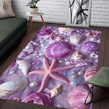 1pc Purple Shell Series Pattern Design Rug, Modern Art Design Floor Mat, Polyester, Non-Slip Backing, Machine Washable, Multifunctional Indoor/Outdoor Use, Home Decor Rug Living Room, Bedroom, Dining Room, Camping - Multicolor - View 14