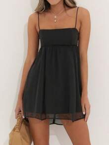 Women's Sundress Smock Cami Mini Dress Spaghetti Strap Sleeveless Backless Swing A Line Short Dresses Casual Cute Summer Dresses Streetwear - 黑色 - 查看 1