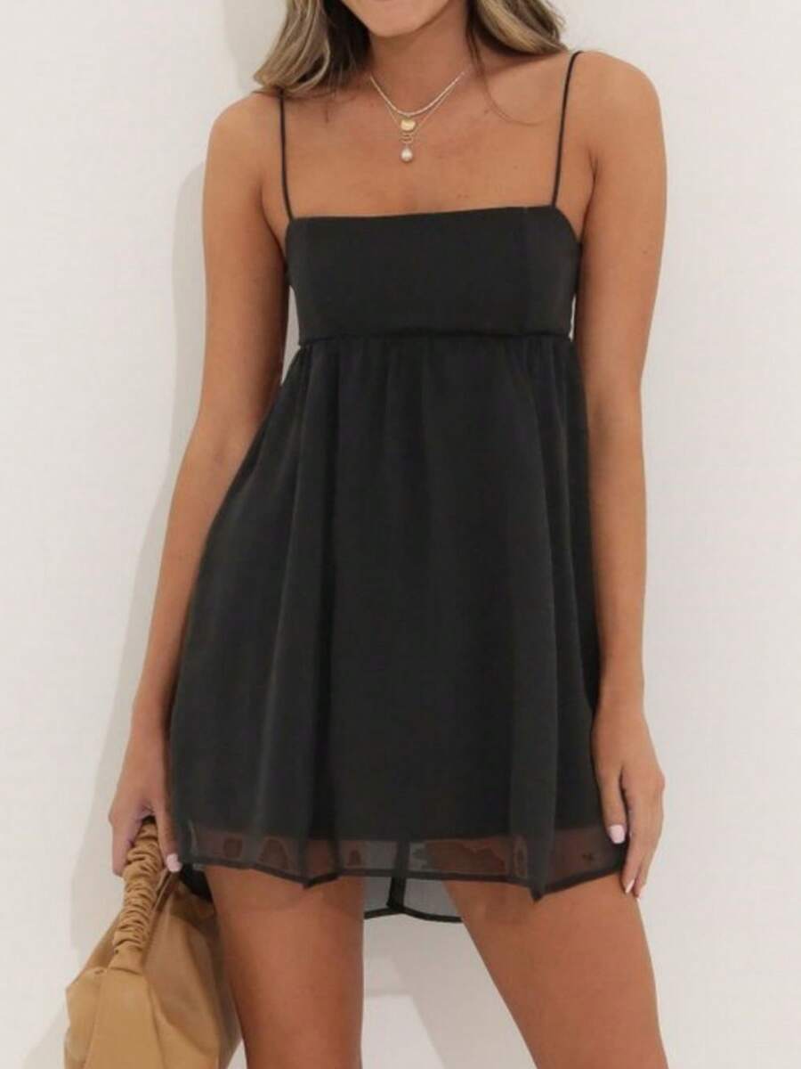Women's Sundress Smock Cami Mini Dress Spaghetti Strap Sleeveless Backless Swing A Line Short Dresses Casual Cute Summer Dresses Streetwear - 黑色 - 查看 1