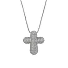 Fashionable Brass Fully Rhinestoned Bubble Cross Pendant Necklace, Elegant Collar Bone Necklace, Premium Jewelry