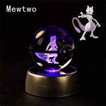 pokemon Bola de cristal de 3D Lámpara de base con Pikachu, Mew, Mewtwo y Pokeball de cristal Figura de bola de cristal Luz nocturna Regalo de cumpleaños