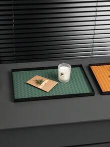 1 件豪华皮革托盘，金属方形托盘，编织纹理储物盘，装饰性储物盘，珠宝收纳盘，带防滑底座的展示盘，适用于家庭、酒店、咖啡厅、餐厅、派对，有橙色/勃艮第红/绿色/米色可选，不同尺寸（大/小），非常适合母亲节、圣诞节、万圣节礼物 - 彩色 - 查看 7