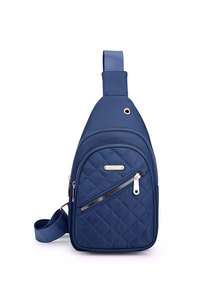 Versatile Fashion Embroidered Checkered Pattern Women's Shoulder Chest Bag - Blue - View 1