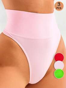 Juego de 3 piezas de tangas para mujeres, ropa interior sin costuras, tangas casuales/deportivas, tangas elegantes/románticas, tangas lindas/dulces, tangas de talle alto, pantaletas moldeadoras de caderas y abdomen plano, tangas sexys, pantaletas para yoga, diseño de adelgazamiento posparto, ropa interior y lencería básica de primavera, regalo del Día de la Madre, tangas de señora (rosa, verde fluorescente, rojo)