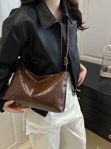Bolso de hombro de unicolor nuevo y elegante de PU, bolso cruzado versátil con correa ajustable de estilo urbano, bolso sencillo para mujer