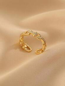 1pc Hollow U-Shaped Open Ring, Suitable For Daily Commute Wear In Spring & Summer - Yellow Gold - View 3