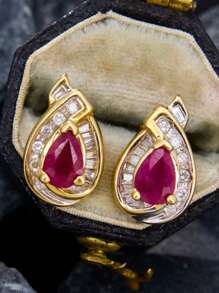 1pair Luxury Shiny Red Cubic Zirconia Stud Earrings For Women Gorgeous Elegant Party Jewellery Accessories